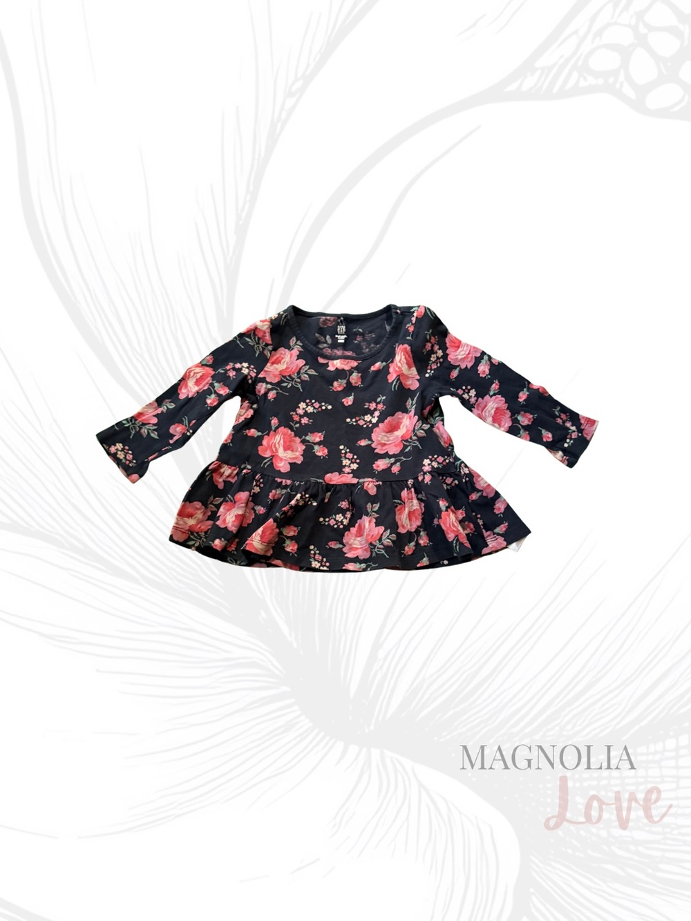 ✨ Baby GAP Navy Blue Baby Top w/ Pink Floral Print 18-24M